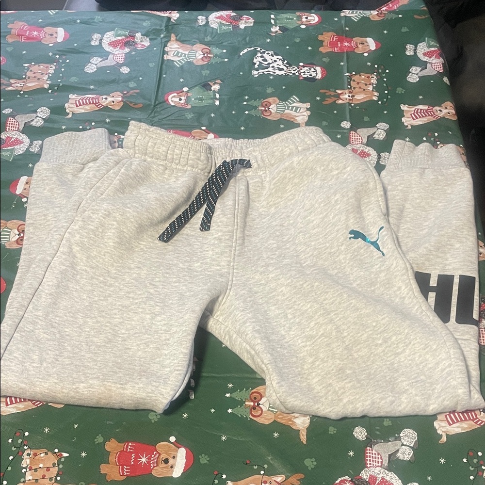 Puma Kids Light Gray Joggers with Blue Logo
